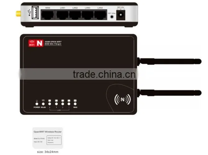 Openwrt Router 2T2R 300Mbps Ralink RT3052 Chipset WiFi Router with 2dBi detachable antenna