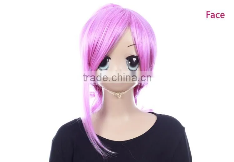 Colorful multi red pink cute tassels Synthetic anime wig japanese hot cosplay wig with horsetail