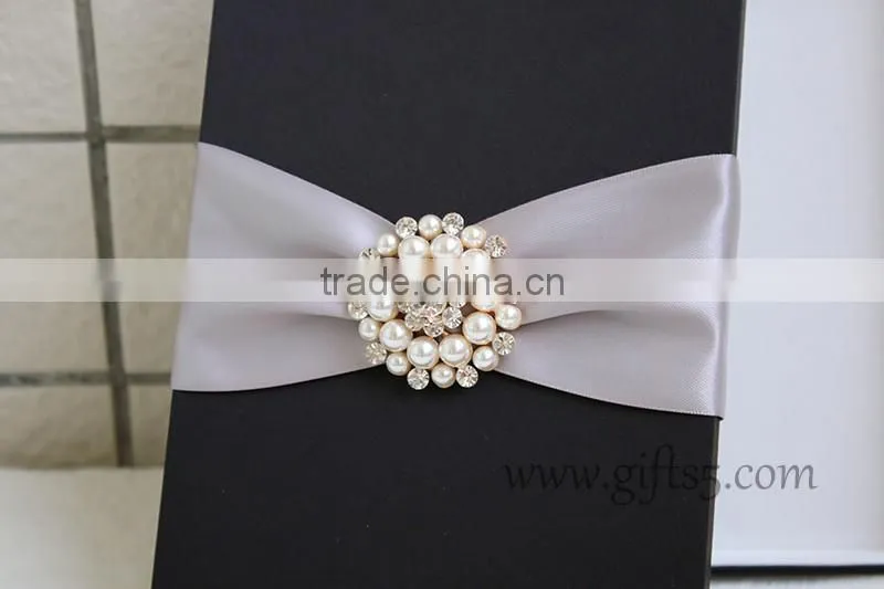 Graceful black silk wedding packaging box for invitation cards