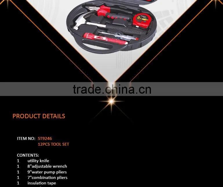 12Pcs Round Tool Set with Hand Tools, High Quality Hand Tool Kit
