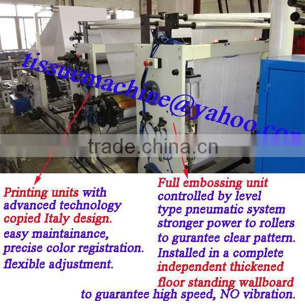 Italy Design Embossing Laminating Printing High Speed Automatic Home Use Tissue Machine