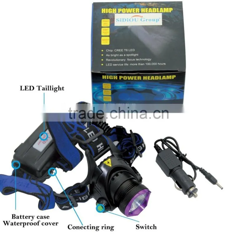 1800 Lm XM-L T6 Focus LED Headlamp Headlight Head Torch Lamp Front Lamp Camping Hiking Light With AC Charger + Car Charger