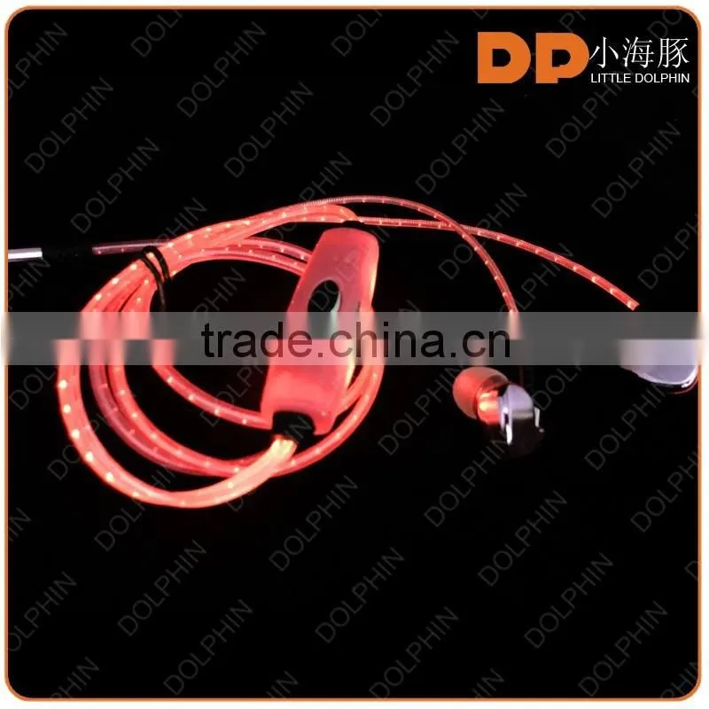 new premium visible flash light LED earphone illuminated LED light headphones for iphone 6 6s