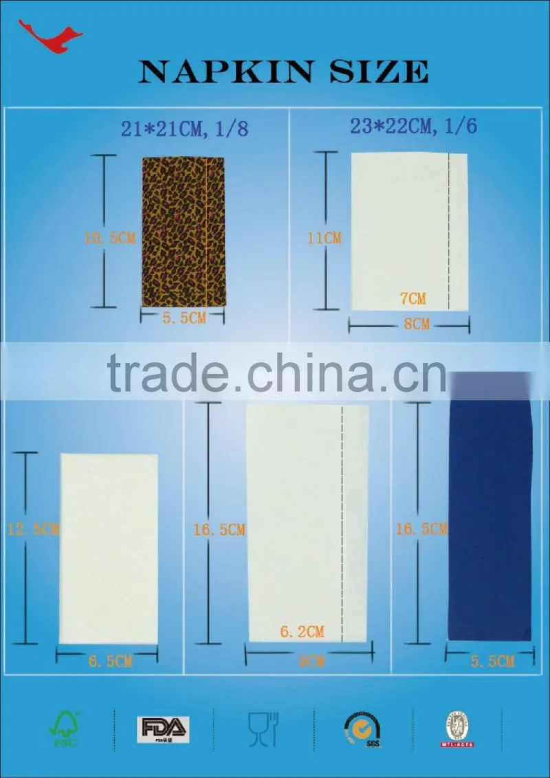 1/4 folded High Quality Colored Tissue Paper Napkin,Christmas tableware