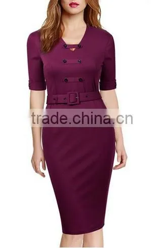 Women's Vintage V Neck Short Sleeve Slimming Business Bodycon Pencil Dress