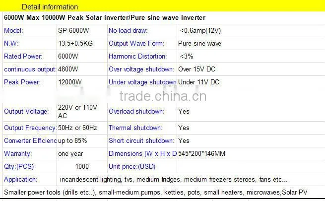pure sine wave inverter 12v 220v 6000w solar inverter original factory