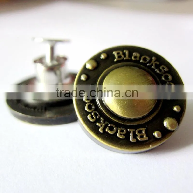 brush brass color alloy jeans button for man jeans
