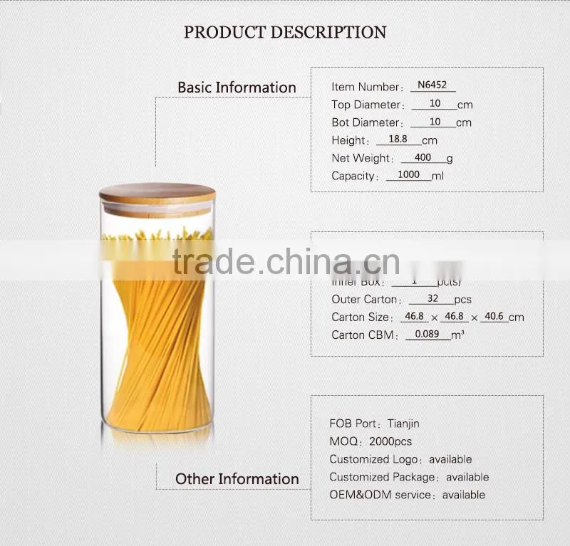 high borosilicate handmade glass mason jar handle lids for 1000ml