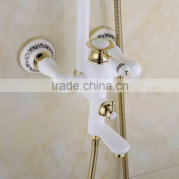 2016 Newly US wall mounted White Painting Baked bath&Shower Faucet Set Rain 8 inch Shower Head With Brass Handle Shower Golden