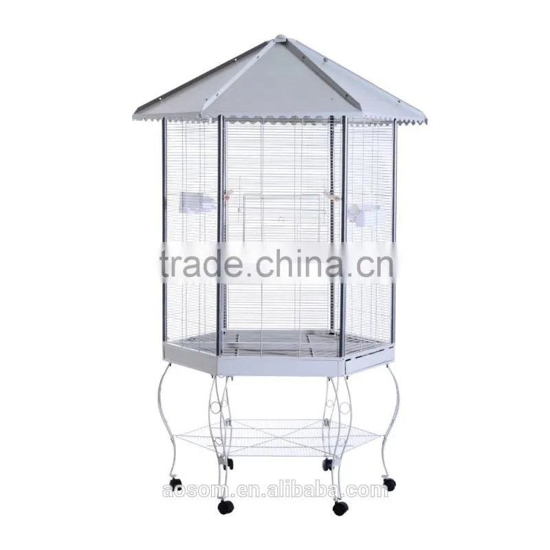 Pawhut 44"L Hexagonal Aviary Bird Flight Cage - Gray/White