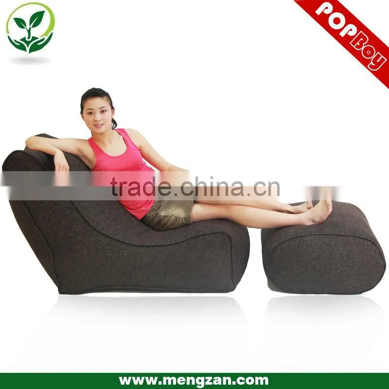 Cozy indoor beanbag lounger, high back bean bag recliner coupled with a foot-rest stool