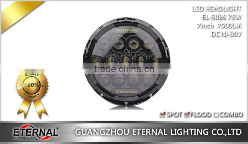 75W 7" Round LED Headlights Hummer Jeep Wrangler CJ TJ JK Prewired H4
