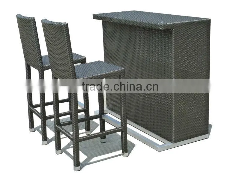 synthetic rattan bar table with glass top