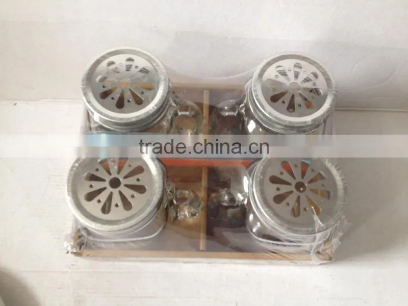 4 pcs drinking glass mason jar set with handle and straw