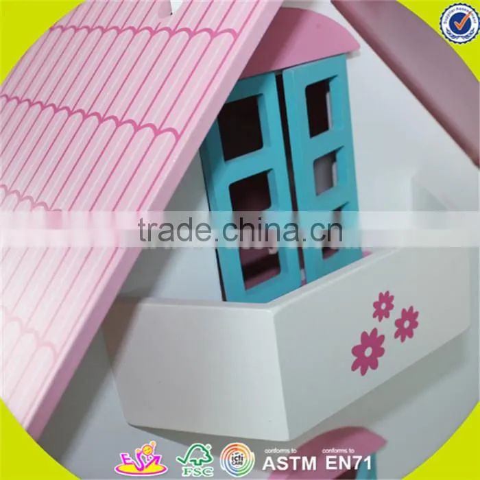 Wholesale kids beautiful wooden dollhouse miniatures fashion baby wooden dollhouse toy W06A030
