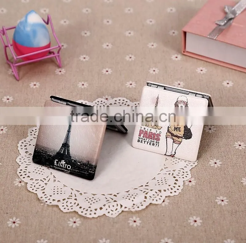 CJA14-OEM Makeup Pocket Plastic hand Square foldable mirror