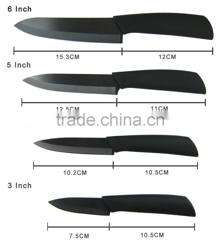 4pcs Black Blade Ceramic Knife Set Chef Kitchen Knives 3" 4" 5" 6" + Peeler