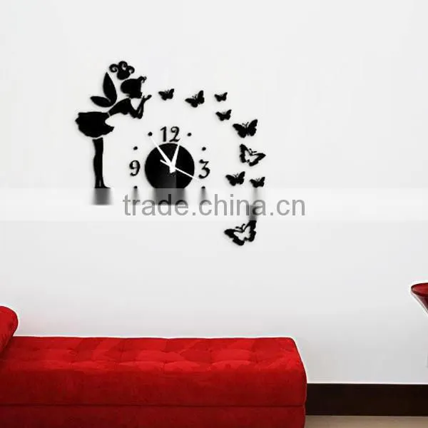 Latest decorative wall mirror clock sticker decoration, sitting room Three-dimensional butterfly angel mirror wall stickers