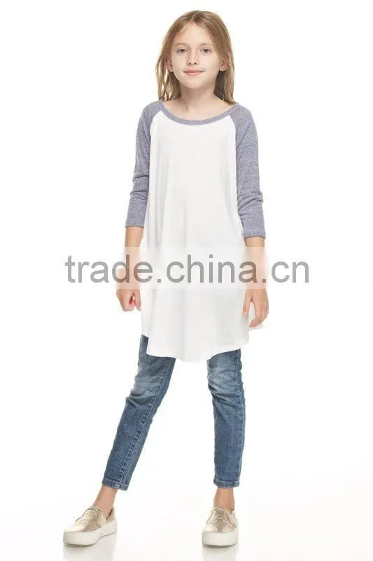 Custom OEM Clothing Kids New Fashion Model Summer Spring 3/4 Sleeve Raglan Ruffle Casual Dress Long T shirt Wholesale