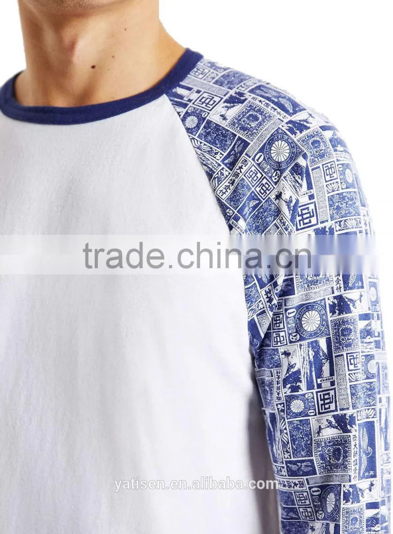 stamp pattern printing raglan t shirt pure cotton high quality custom long sleeve shirt for male