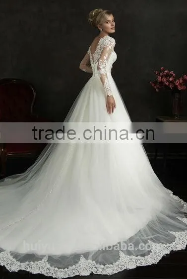 fashion long sleeve lace ball gown muslim wedding dress