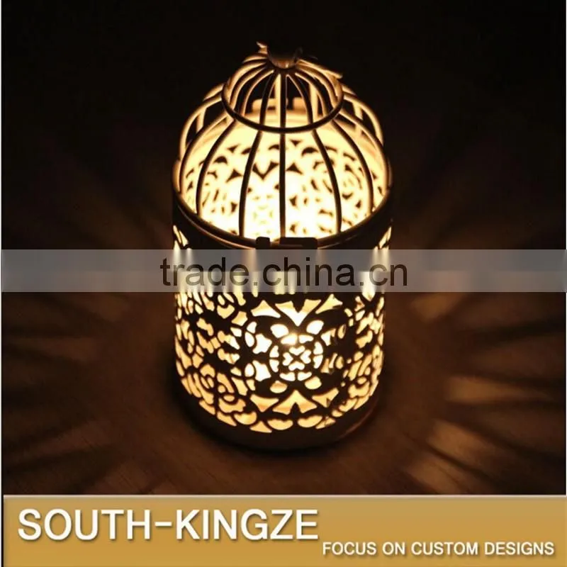 White Color Through-Engraving Iron Metal Candlestick