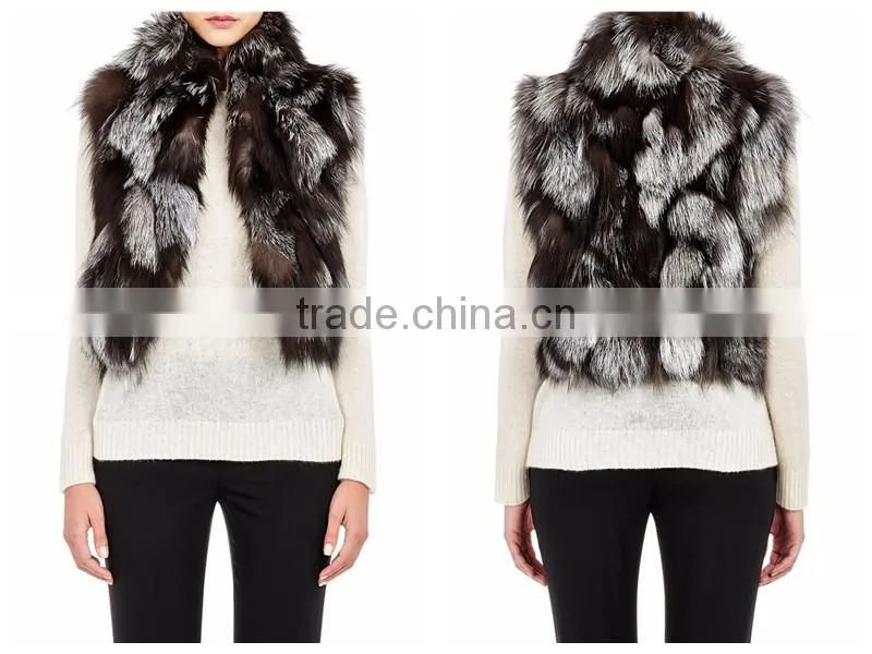 YRFUR YR043 Chic Style Fox Fur Waistcoat/Stand Collar Patchwork Fox Fur Vest