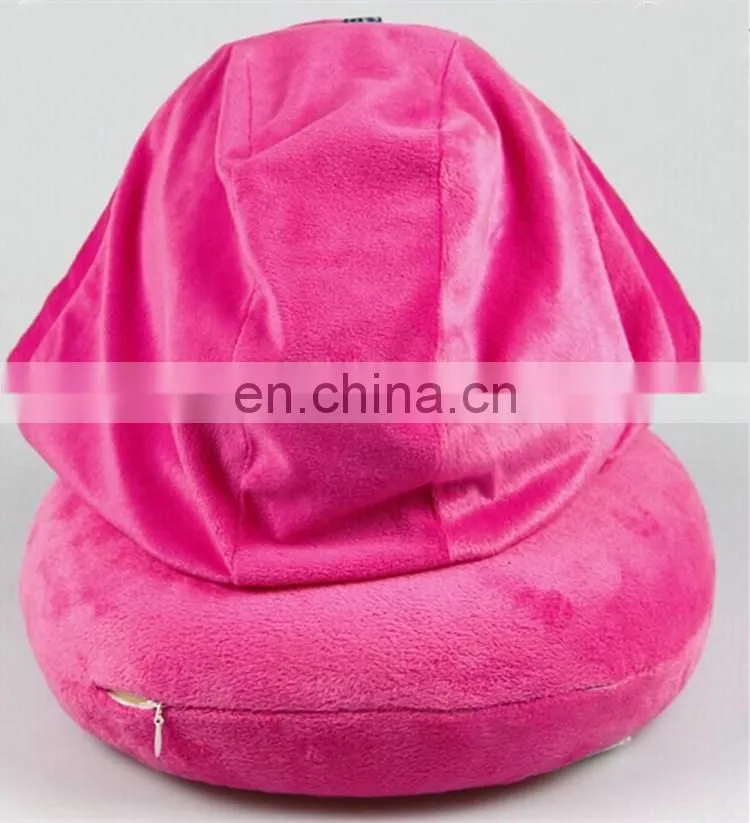 Meet ICTI standard custom u shape travel neck pillow with hat promotion wholesale soft plush pillow neck