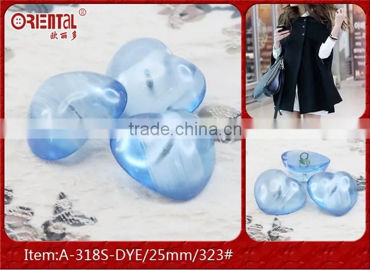 colorful heart shape transparent acrylic shank button for shirt