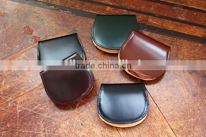 small size cowhide leather coin case coin holder purse with snap closure
