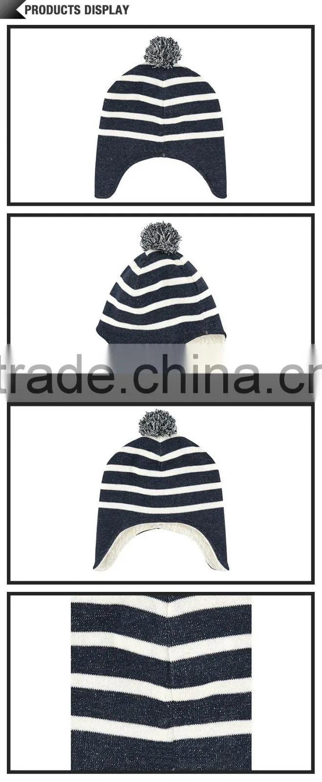 OEM custom black and white stripe hats for kids winter hat
