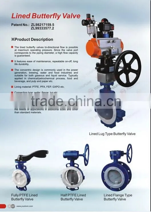 PTFE Lined Butterfly Valve extended stem Flange type