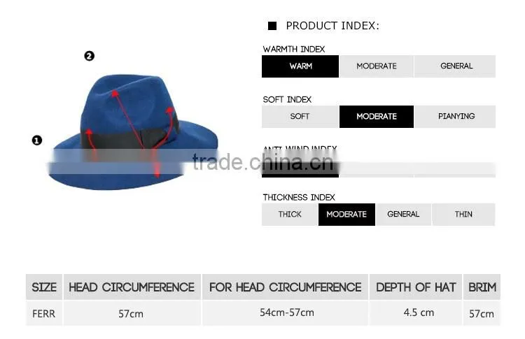 Custom Wide Brim Wool Felt Hat Wholesale Women Men Fedora Hat