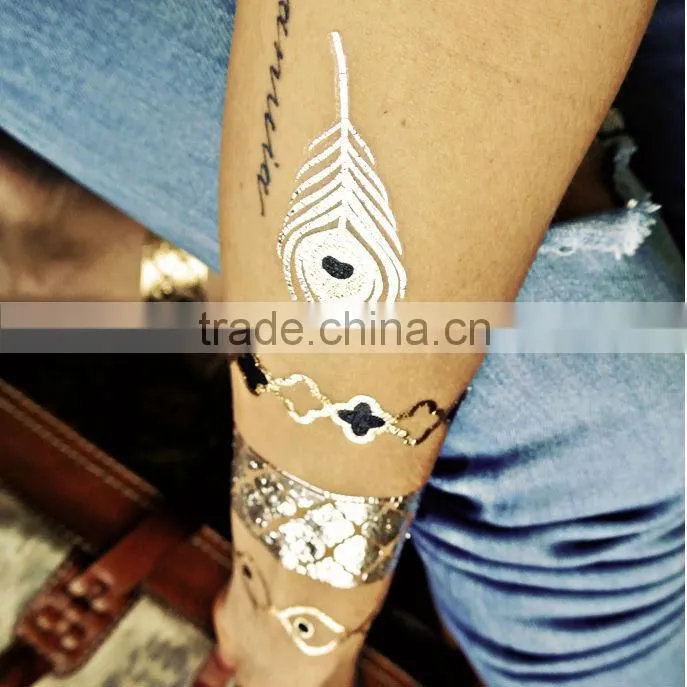 2014 hot custom mixed gold silver temporary flash tattoo /metallic tattoo