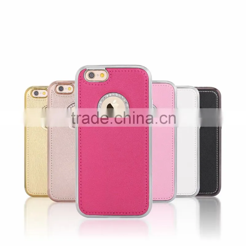 PU Leather and Diamond Metal Phone Cases for iPhone6/6plus
