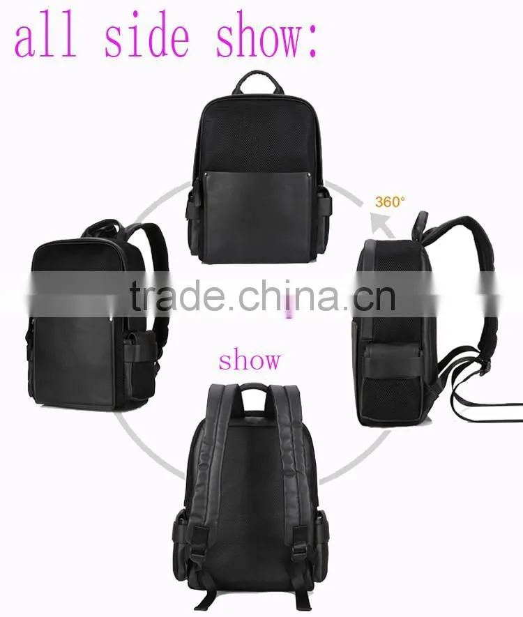 Fashion black pu coted canvas high quality school backpack bags