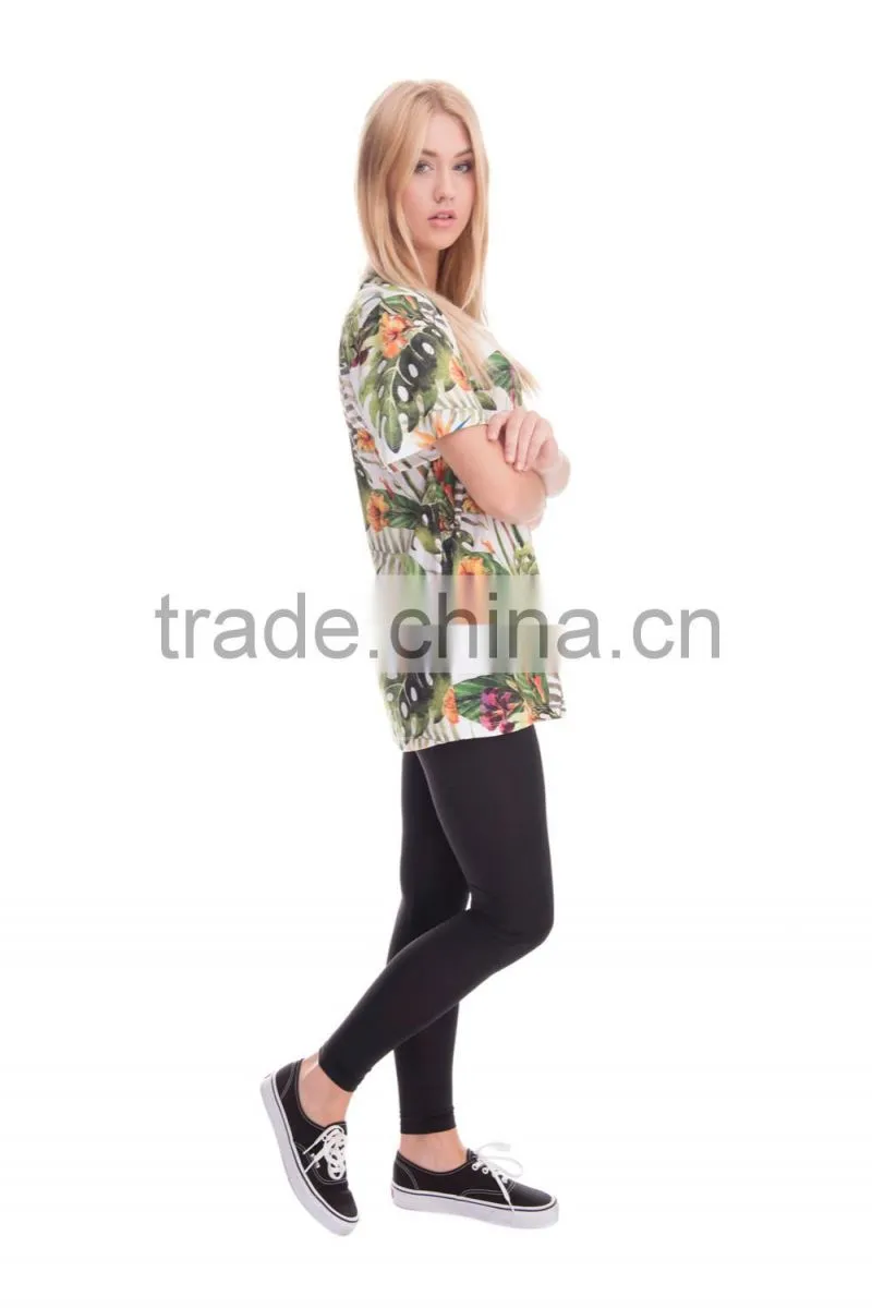 Factory New Arrived 3D Print Tropical Flower Wholesale Polyester Gym T-shirt