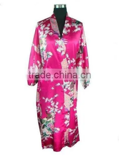 10 Colors Women Peacock Kimono Robe Silk Pajamas Girl Sleepwear Summer Yukata with Belt China Factory Direct Supply offer OEM