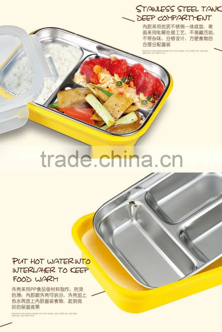 stainless steel bento lunch box containers with 3 compartments for children made in china
