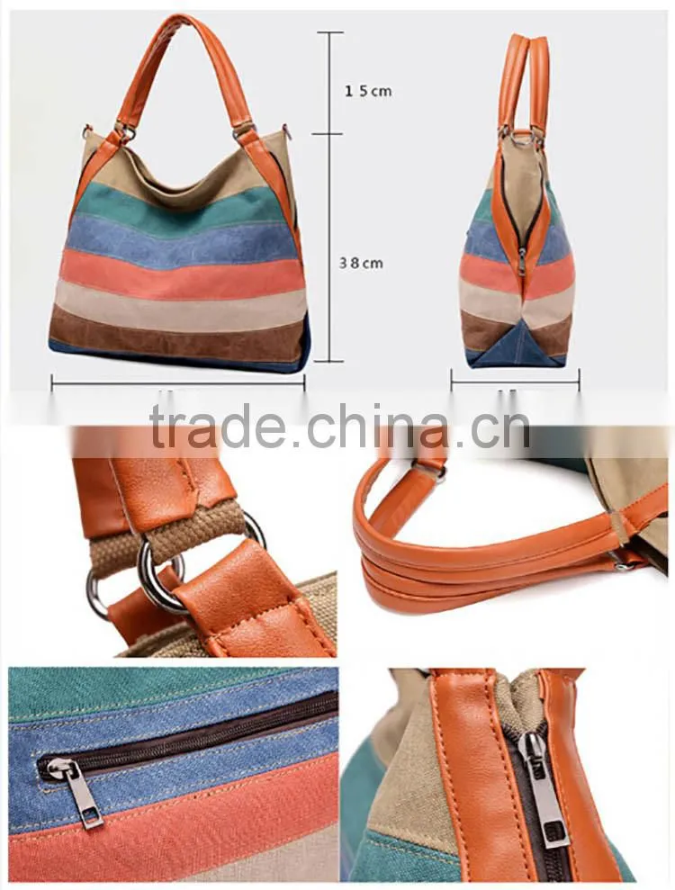 Customized high quality stripe beach canvas tote bag / cross body hobo bag