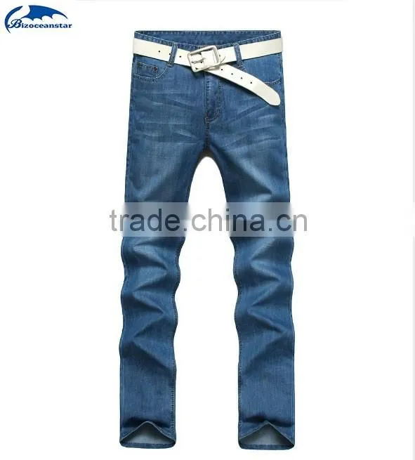 Denim Jeans Men Famous Brand 2016 Jeans Slim Fit Straight Trousers Zipper Style Light Blue