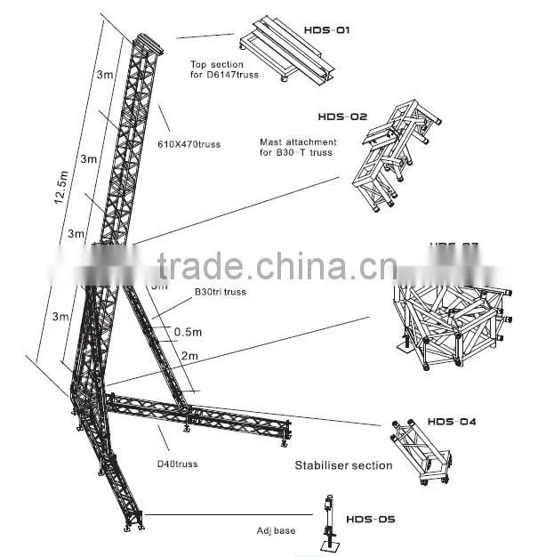 SPT-302 Aluminum Truss Line Array Rigging Tower For Hanging Speakers