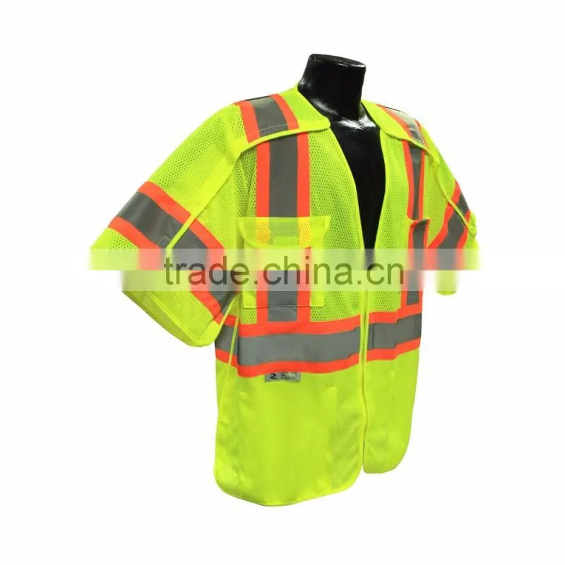 Short Sleeves Hi Vis reflective Safety Jacket Mesh Vest with reflector 3 point tear away