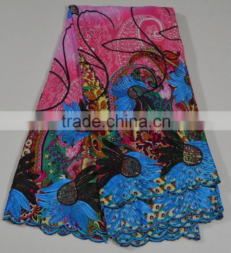 2015 new arrival bule 100 % cotton big voile lace polish lace fabrics wholesale