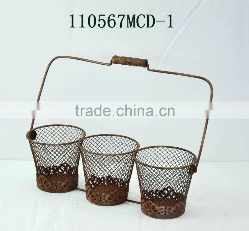 French pot rustic metal flower basket