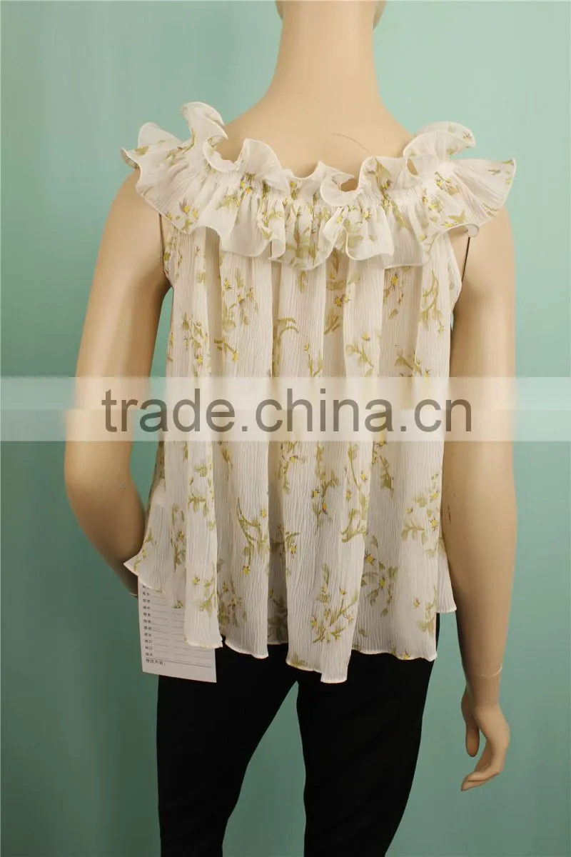 2016 S/S Sleeveless women summer printed chiffon blouse