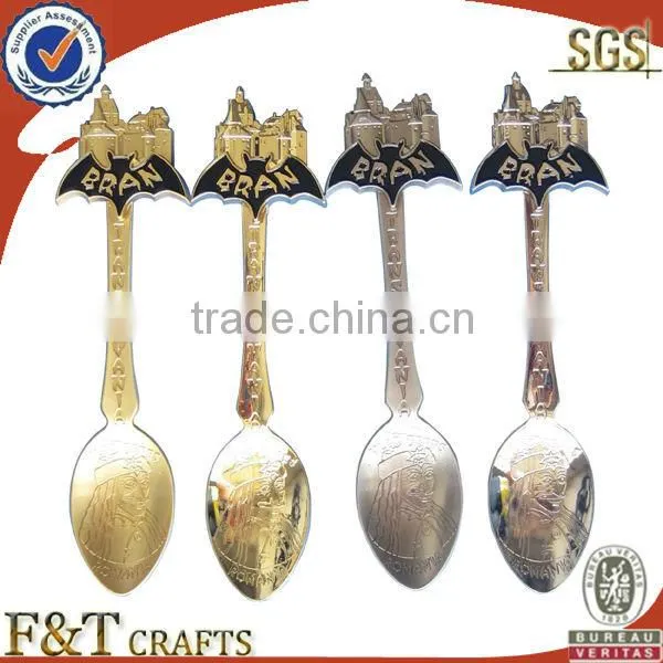 cheap custom mini metal silver souvenir spoon with paster