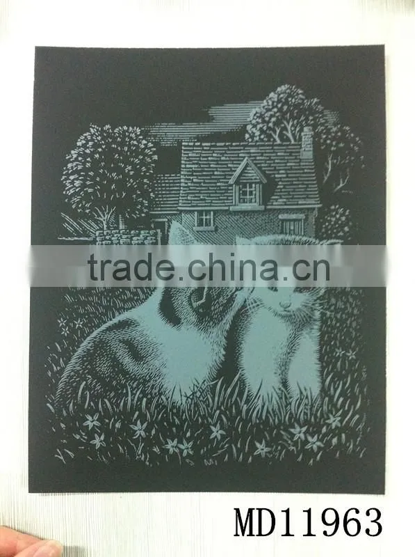 Two cats inkjet Engraving card/Scratch art foil paper/foil card/Scratch foil paper engraving art quilling art paper