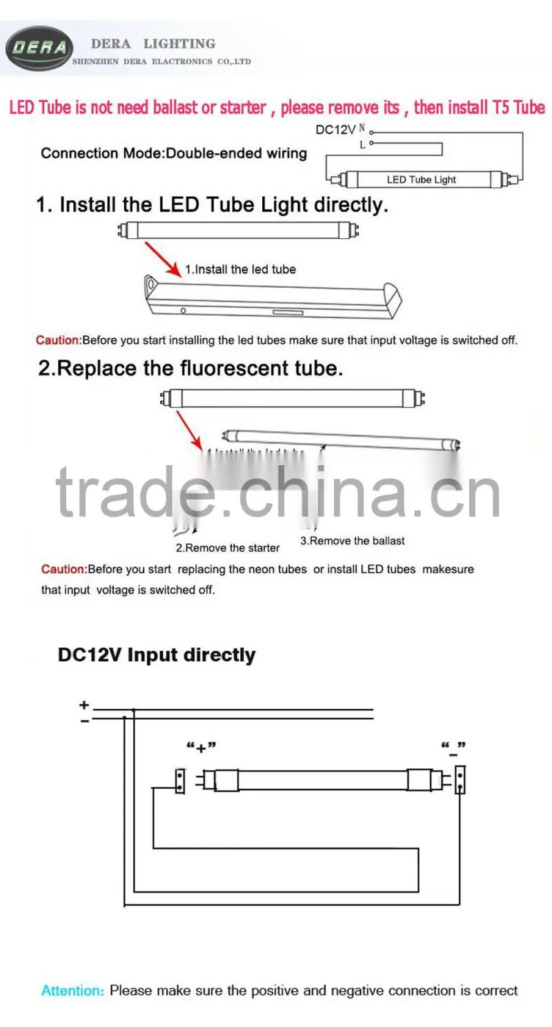 high lumen DC 12v 180degree t5 tube light housing parts 3w 225mm led tubes