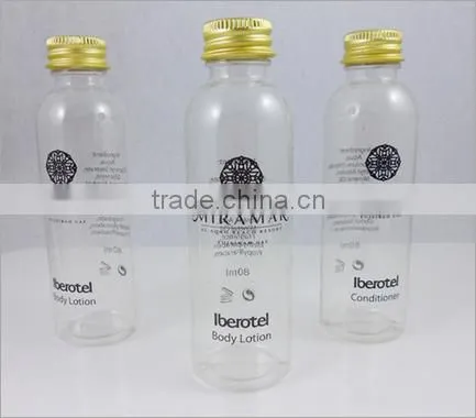 30ml 40ml disposable hotel PVC/PETG bottle for shampoo body lotion with aluminum cap/empty bottles packaging